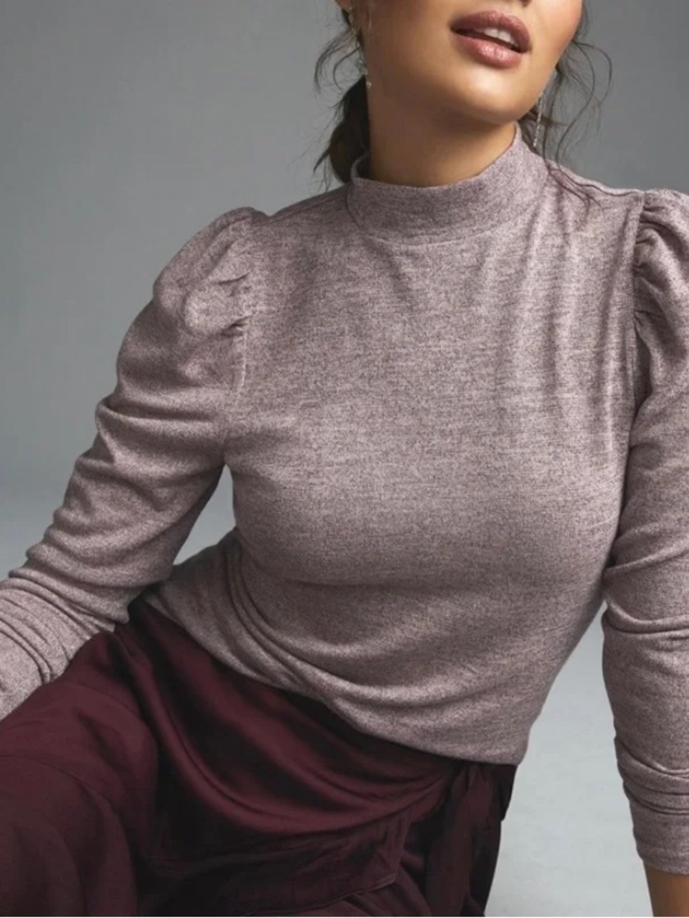 DOLAN Puff-Sleeve Mock Neck Top